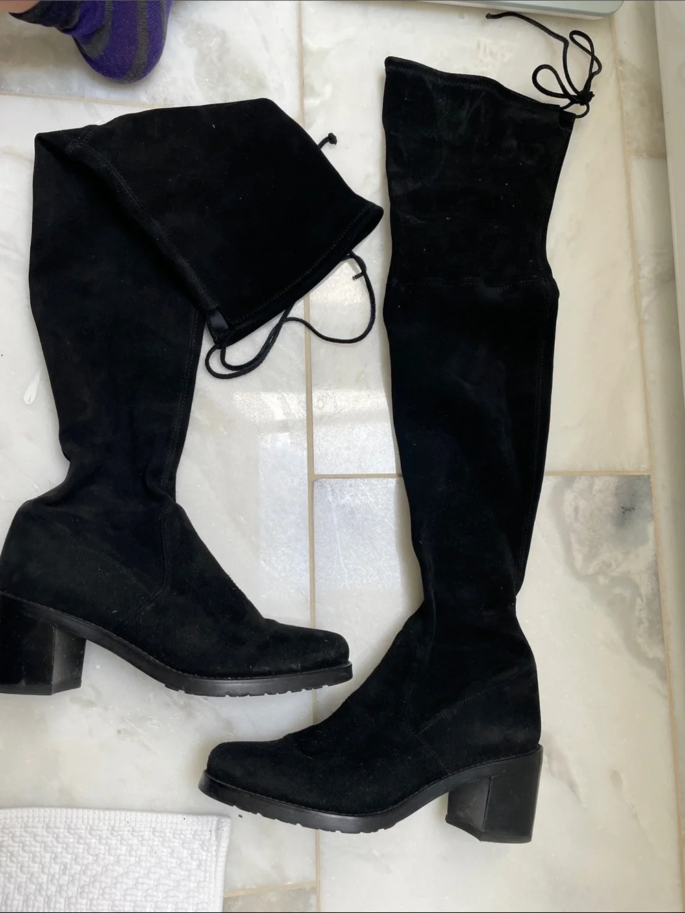 Stuart Weitzman Black Over-the-Knee Suede Block Heel Boots